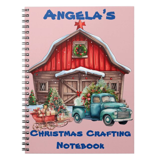 Personalized Vintage Red Barn, Pickup Truck Craft Notebook (Front)