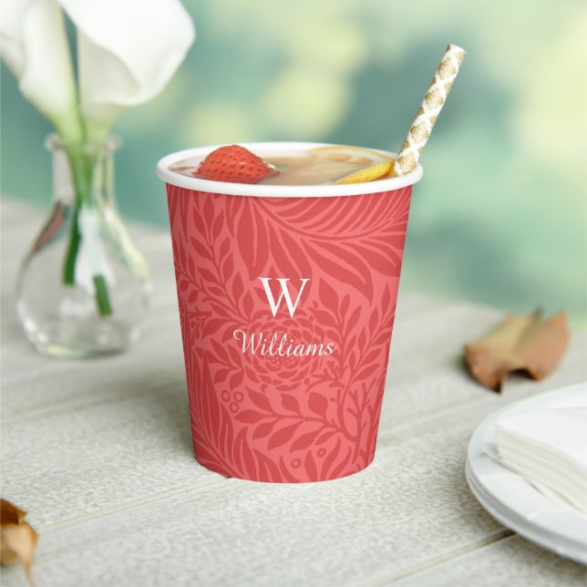 Personalized Vintage Red Floral Monogram Paper Cups (Insitu)