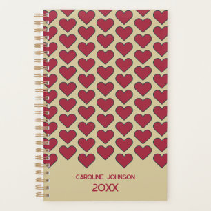 Personalized Vintage Red Heart Pattern Planner
