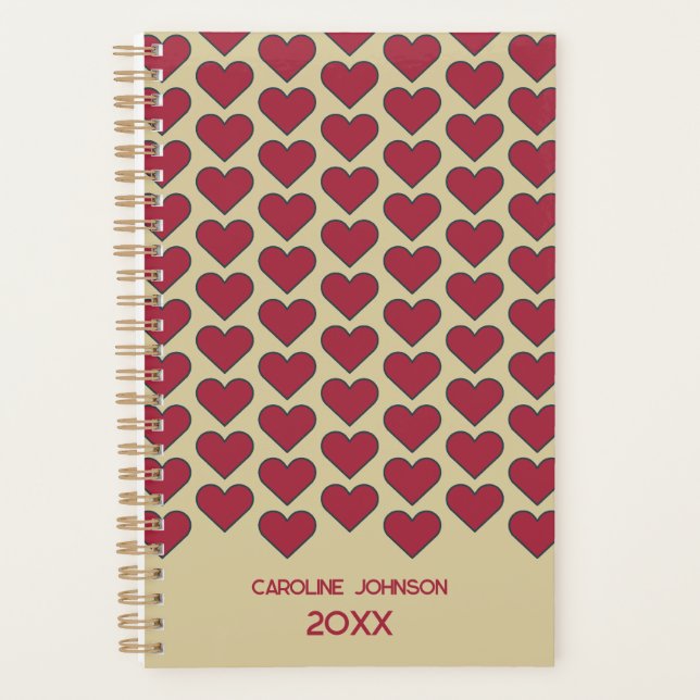 Personalized Vintage Red Heart Pattern Planner (Front)