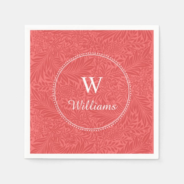 Personalized Vintage Red Larkspur Flower Napkin (Front)