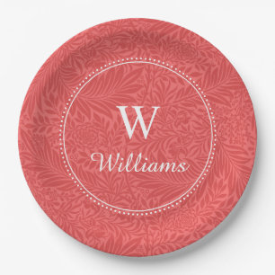 Personalized Vintage Red Larkspur Flower Paper Plate