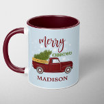 Personalized Vintage Red Truck Christmas  Mug<br><div class="desc">Celebrate the season with this charming vintage red truck Christmas mug,  featuring a festive tree and customizable name. This cozy design is perfect for enjoying holiday beverages while bringing a nostalgic touch to your Christmas mornings. A delightful gift for friends,  family,  or anyone who loves classic Christmas decor.</div>