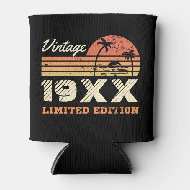 Personalized Vintage Retro Birthday  Can Cooler (Front)