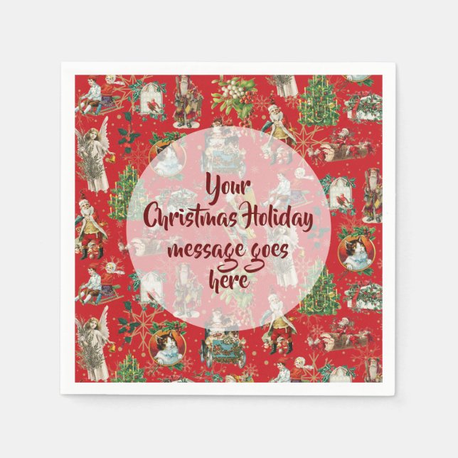 Personalized Vintage Retro Christmas Festive Red Napkin (Front)