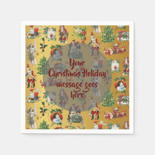 Personalized Vintage Retro Christmas Gold Napkin