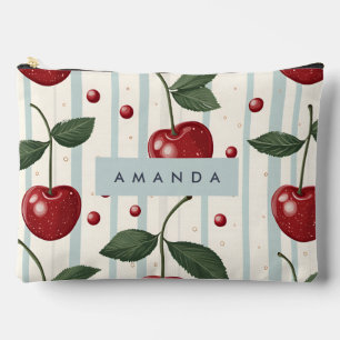 Personalized Vintage Retro Red Cherry Pattern Accessory Pouch