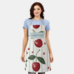 Personalized Vintage Retro Red Cherry Pattern Apron