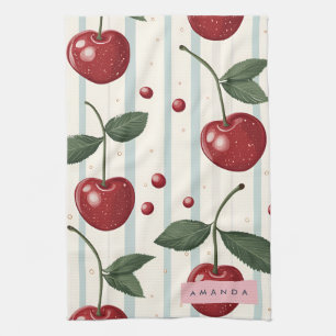 Personalized Vintage Retro Red Cherry Pattern Kitchen Towel