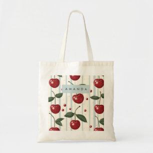 Personalized Vintage Retro Red Cherry Pattern Tote Bag