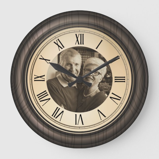 Personalized Vintage Roman Numeral Photo Large Clock (Front)