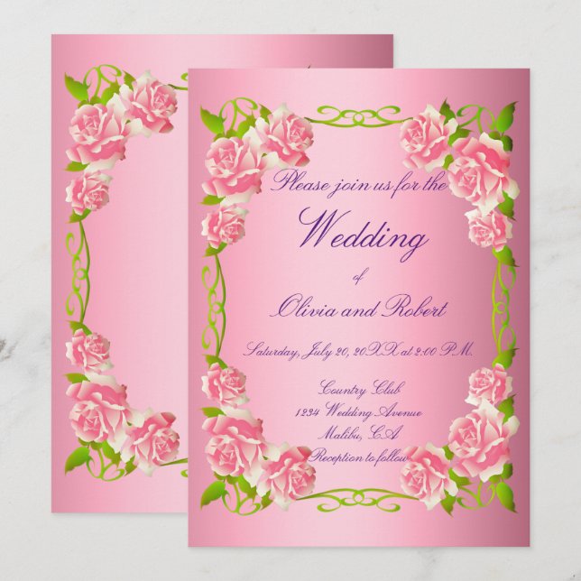 Personalized vintage romantic roses invitation (Front/Back)