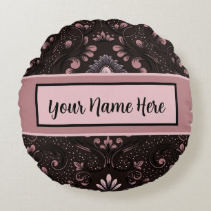 Personalized Vintage Rose and Black Round Pillow