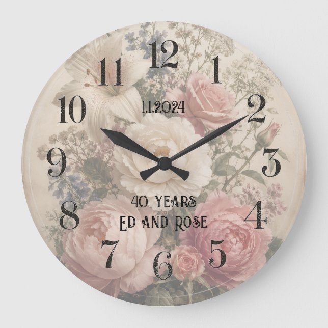 personalized vintage rose bouquet clock (Front)