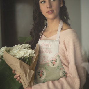 Personalized Vintage Rose Doily Smoky Green Damask Apron