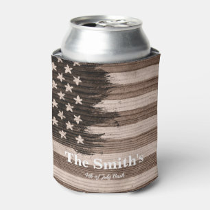 Personalized Vintage Rustic American Flag Can Cool Can Cooler