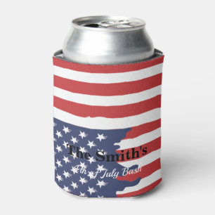Personalized Vintage Rustic American Flag Can Cool Can Cooler