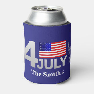 Personalized Vintage Rustic American Flag Can Cool Can Cooler