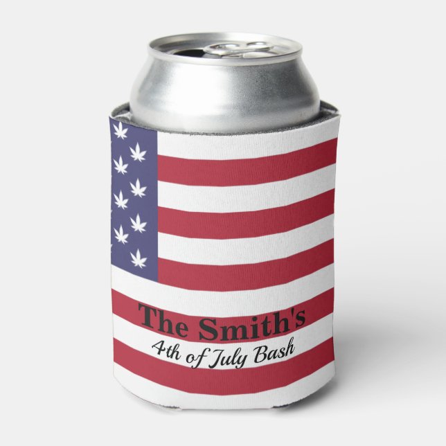 Personalized Vintage Rustic American Flag Can Cooler (Can Front)