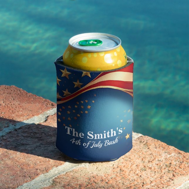 Personalized Vintage Rustic American Flag Can Cooler (In Situ Pool)
