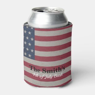 Personalized Vintage Rustic American Flag Can Cooler