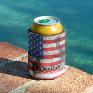 Personalized Vintage Rustic American Flag Can Cooler