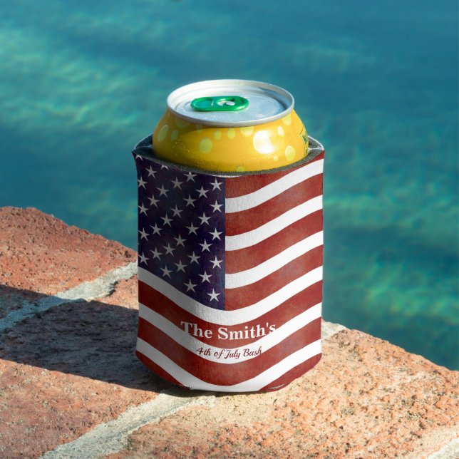 Personalized Vintage Rustic American Flag  Can Cooler (In Situ Pool)