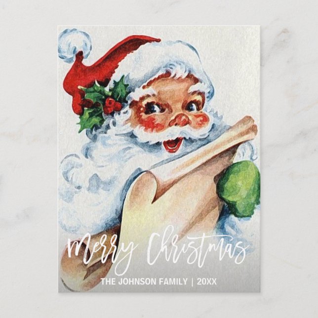 Personalized Vintage Santa Merry Christmas Holiday Postcard (Front)