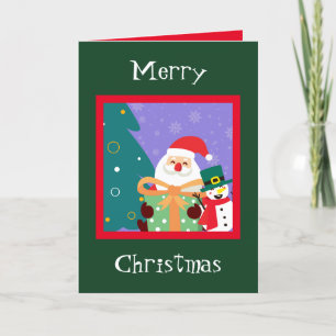 Personalized Vintage Santa & Snowman Holiday Card