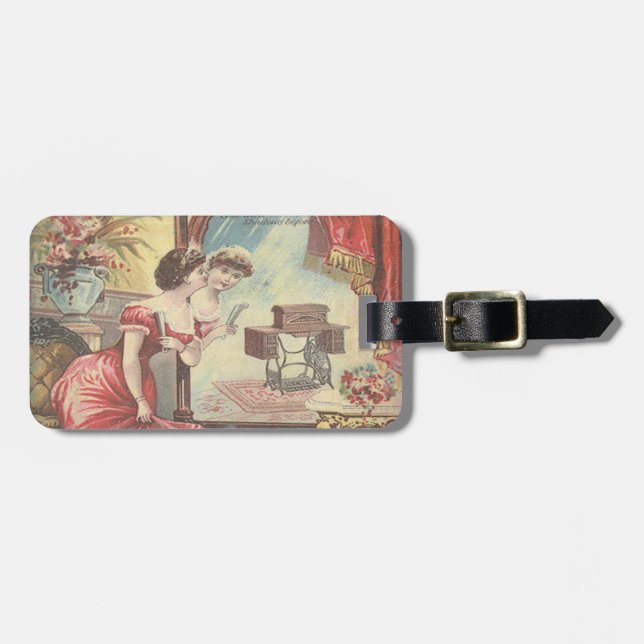 Personalized, Vintage, Sewing luggage tag (Front Horizontal)