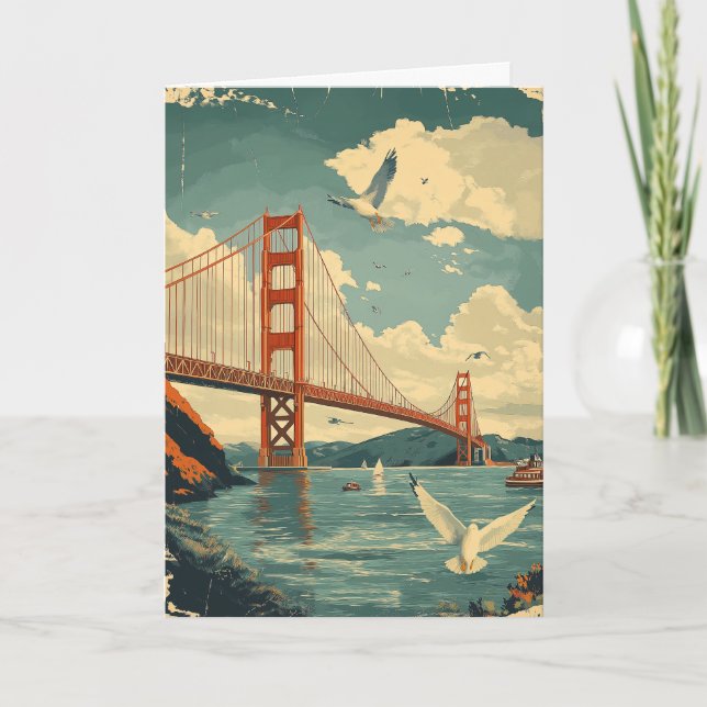 Personalized Vintage SF Golden Gate Bridge Card (Front)
