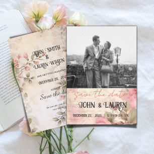 personalized vintage shabby chic pink save the date