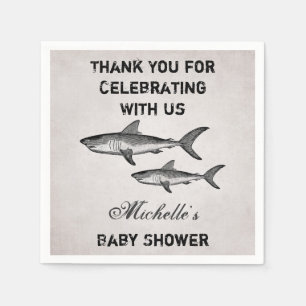 Personalized Vintage Shark Baby Shower Thank You Napkin