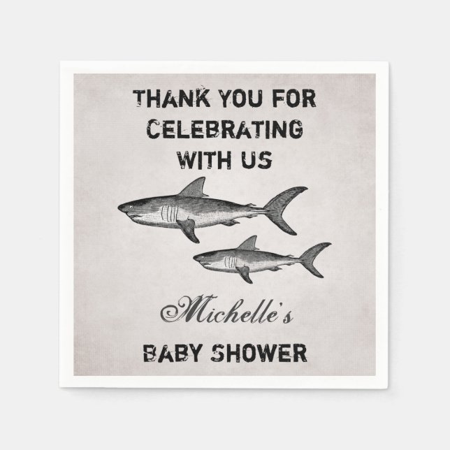 Personalized Vintage Shark Baby Shower Thank You Napkin (Front)