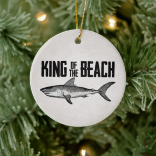 Personalized Vintage Shark Beach King Ceramic Ornament