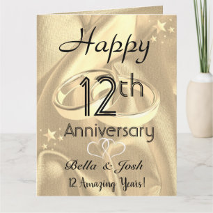 Personalized Vintage Silk 12th Wedding Anniversary Card