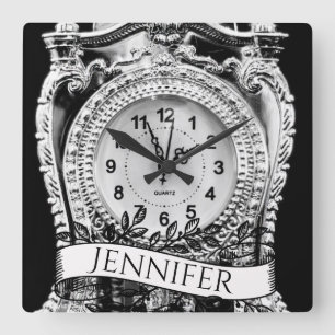 Personalized Vintage Silver Square Wall Clock