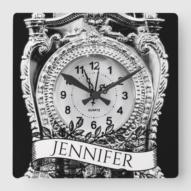 Personalized Vintage Silver  Square Wall Clock (Front)