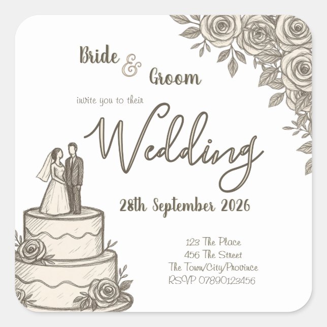 Personalized Vintage Sketch Elegant Calligraphy   Square Sticker (Front)