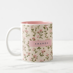 Personalized Vintage Soft Blush Wildflower Two-Tone Coffee Mug