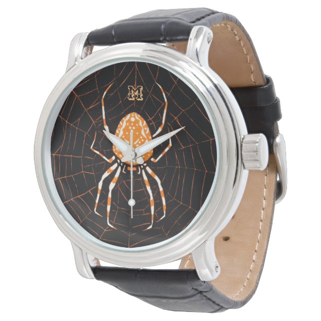 Personalized Vintage Spider Black and Orange Watch (Angled)