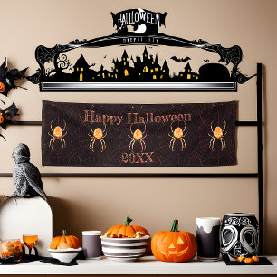 Personalized Vintage Spider Black Orange Halloween Banner