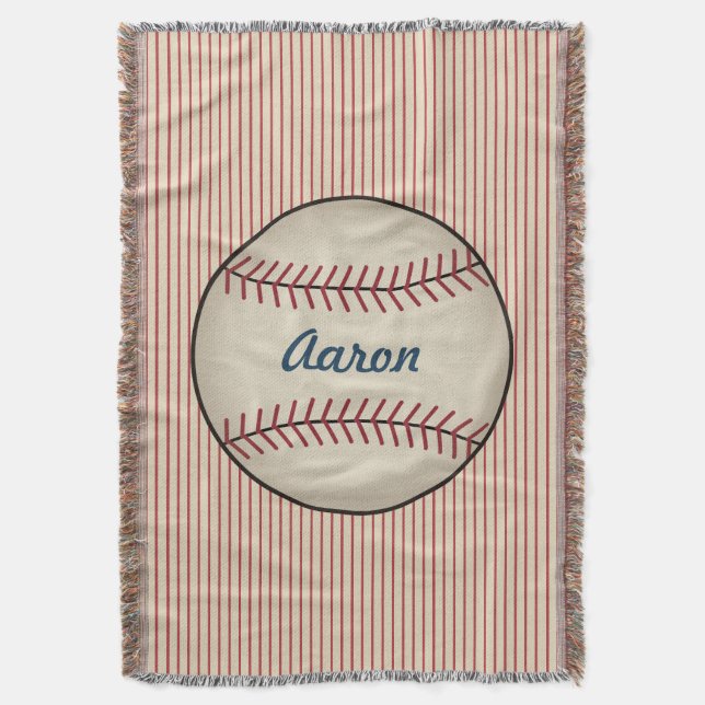 Personalized Vintage Sports Baseball Throw Blanket (Front Vertical)