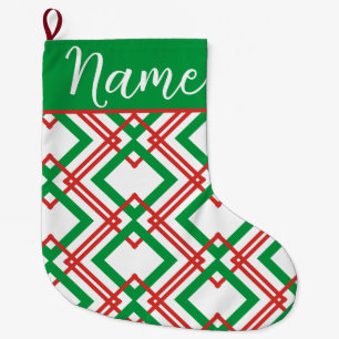 Personalized Vintage striped red and green Large C Large Christmas Stocking