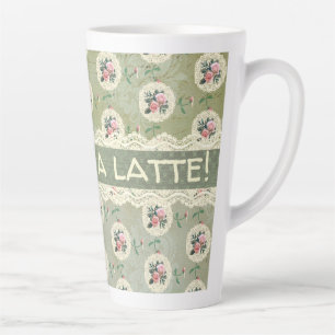 Personalized Vintage Style Faded Roses Lace Green Latte Mug