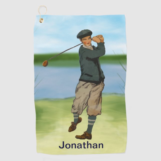 Personalized Vintage style golf scene Towel (Front)
