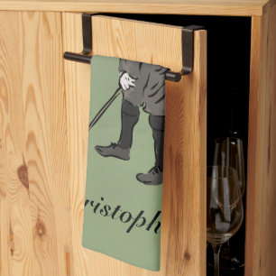 Personalized Vintage style golfer putting Kitchen Towel