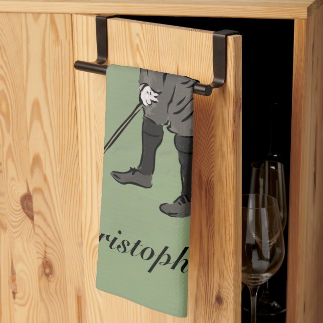 Personalized Vintage style golfer putting Kitchen Towel (Thirds Fold)