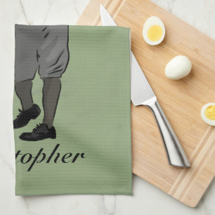 Personalized Vintage style golfer swinging a club Kitchen Towel