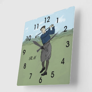 Personalized Vintage style golfer swinging his clu Square Wall Clock